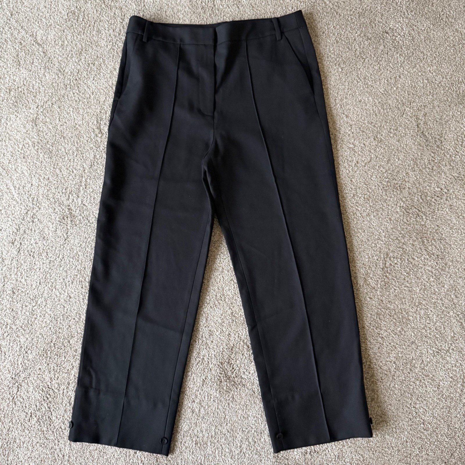 Tibi Women's Black 100% Wool Trousers Size 6 High Rise Front Seam Straight Leg